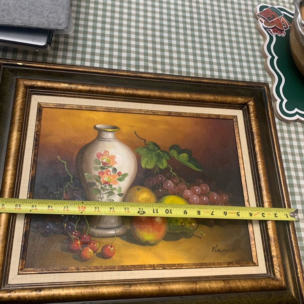 Vintage Vibrant Still Life Painting with Vase and Fruit - Picture 3 of 5